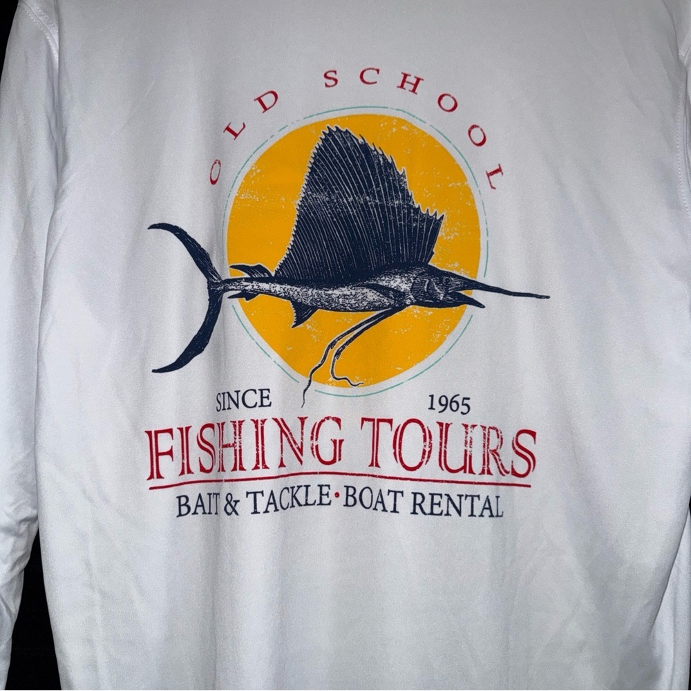 Vapor Elemental Wear Old School Fishing Tours L/S UPF 50 Performance Shirt M NWT